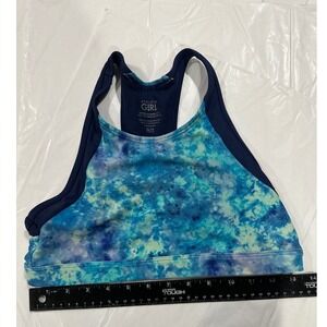 Athleta Girl Daybreak Bikini Top XL Blue Teal Tie Dye High Neck Racerback Swim